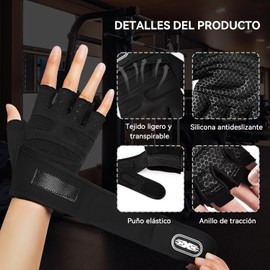 LONGLIV Guantes Deportivos, Guantes de Fitness Antideslizantes y Transpirables con Protección para la Muñeca y Toalla, Unisex, Adecuados para Entrenamiento en Gimnasio, Ciclismo. (G)