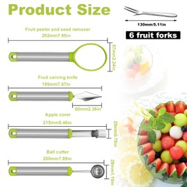 ELNLE Fruit Tool Melon Cutter Balls Stainless Steel Melon Spoon Ball Cutter Free Pigeon Multifunctional Kitchen Tool Hollow Out Spoon with 6 Fruit Forks for DIY Fruit Salads
