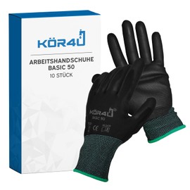 kör4u® 10 Pairs Of Breathable Work Gloves, Universal Protective Gloves with Coating, Suitable for Every Use, for Car, Gardening, Construction Work (XXL, Basic 50)