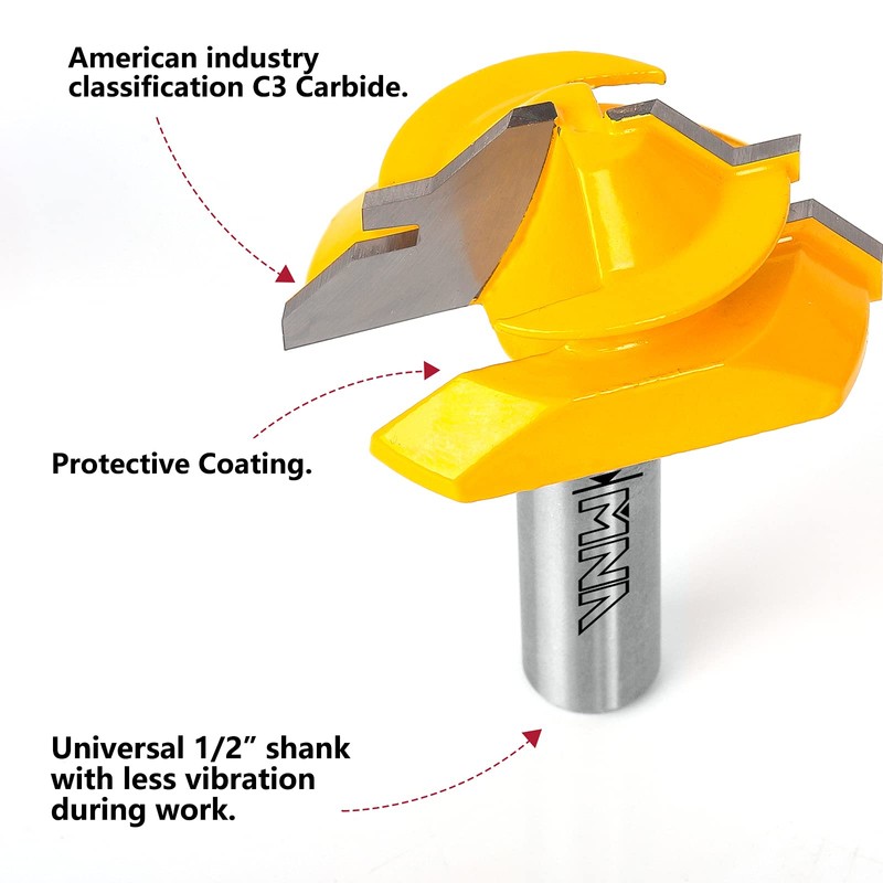 MNA 45 Degree Lock Miter Router Bit 3-Piece Set, for