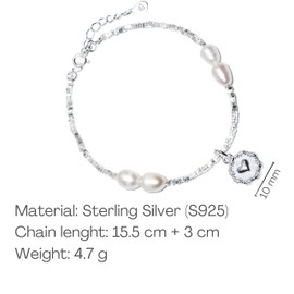 Raffici Silver Bracelet for Women 925 Sterling Silver with Heart and Natural Freshwater Pearls for Womens Jewellery Ladies Love Heart Bracelets Valentine's Day Mother's Day Gifts for Her Wife Mum