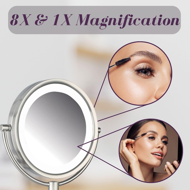 JERDON Wall-Mounted Vanity Mirror with Lights - Lighted Makeup Mirror