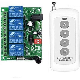 4 Channel DC12V 24V 433MHz 200M Range Wireless Remote Control Switch Radio Remote Control Transmitter Wireless Switch System with Radio Receiver Holder for Gate Controllers, Barriers (DC12V)
