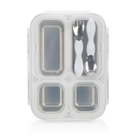 Nuby Insulated Travel Lunchbox with Fork, Spoon, and Lid - 12+ Months - Stainless Steel