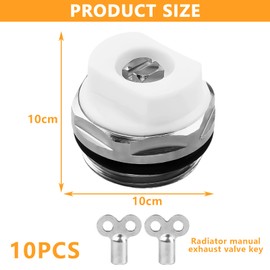 GOMETY 1/2 inch radiator bleed valve, brass heating valve, radiator ventilation with rotating plastic head, metal head, key, 1/2 inch bleeder screw valve, pack of 10