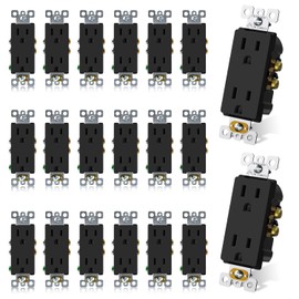 ELEGRP Matte Black Decorator Receptacle, 15A 125V Standard Electrical Wall Outlet, 2 Pole 3 Wire, Non- Tamper Resistant, NEMA 5-15R, Self-Grounding Residential Grade Outlet, UL Listed, 20 Pack