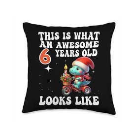AWESOME DINO CHRISTMAS 6 YEARS OLD 6th BIRTHDAY FOR KIDS Throw Pillow
