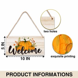 Welcome Sign for Front Door Outside, Autumn Decor Wall Art Hanging Sign, Fall Pumpkin Hanging Plaque Door Hanger for Outdoor Porch Home -FALLA01