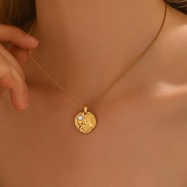 18K Gold Plated Charm Necklace for Women Trendy Coin Sun Shell Starfish Seashell Sea Turtle Seahorse Ocean Series Pearl Pendant Necklaces Boho Summer Beach Jewelry