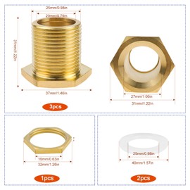 GZhaizhuan 3 x brass tank feedthrough, 3/4 inch water butt feed-through barrel screw connection for taps, water butt and water tanks