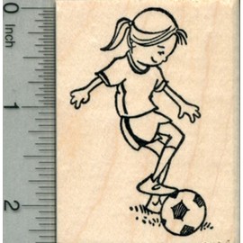 Soccer Player Rubber Stamp, Girl with Ball
