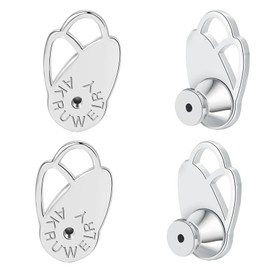 Earring Lifters Backs,AKRUWERLY 4PCS Dainty Flower Shape Earring Backings Replacements for Droopy Ears,Locking Earlobe Support Backers for Heavy Earings Flat Backstop for Studs, White Gold