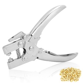 Eyelet Plier，Hole Punch Pliers Eyelet Setting Tool Portable Manual Tool for Sealing, Punching 3mm-12mm Adjustable of Leather and Paper with Non-Slip Grip and 100Pcs Buttons