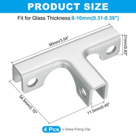 uxcell 4Pcs Glass Fixing Clip, for 8-10mm T-Shaped Glass Combination Fixing Bracket, Aluminum Alloy Reinforced Clip Clamp for Glass Display Cabinet, Fish Tank (Silver Tone)