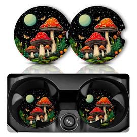 Car Coasters for Cup Holders，Leopard Car Cup Holder Coasters Drinks, 2 Pack Cup Holder Coasters for Car, Anti Slip Rubber Car Cup Mat with A Finger Notch, Car Interior Accessories Women 2.75" Mushroom