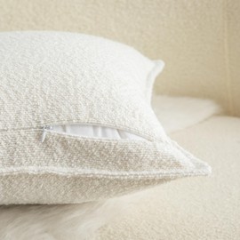 Mandioo Pack of 2 Cushion Covers 45cm x 45cm Decorative Accent Solid Woven Textured Throw Pillow Covers cases Bedroom Living Room Couch Sofa Home 18 x 18 Inch Cream white