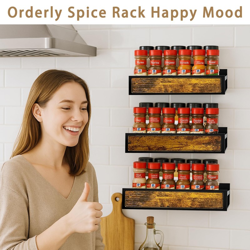 ROURANB Spice Rack Wall Mount 6 Pack, Space-Saving Seasoning Organizer,Screw