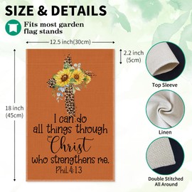 LAGZDFC I Can Do All Things Through Christ Who Autumn Garden Flag, Double Sided Farmhouse Lawn Outdoor Decor Yard Flags Gifts, Sunflowers Cross Banner, Motivational Gifts for Christian Religious
