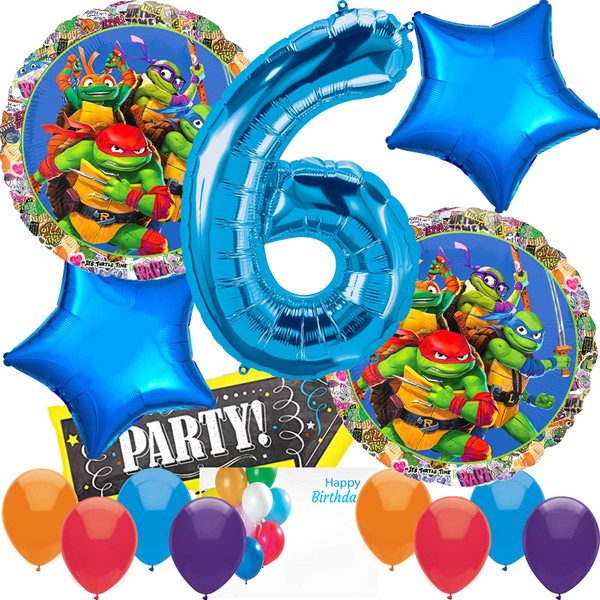 Anagram Licensed Birthday Balloons, for TMNT Teenage Mutant Ninja Mayhem Turtles Theme Collection, Party Accessory, Multicolor, 6th Birthday, Various