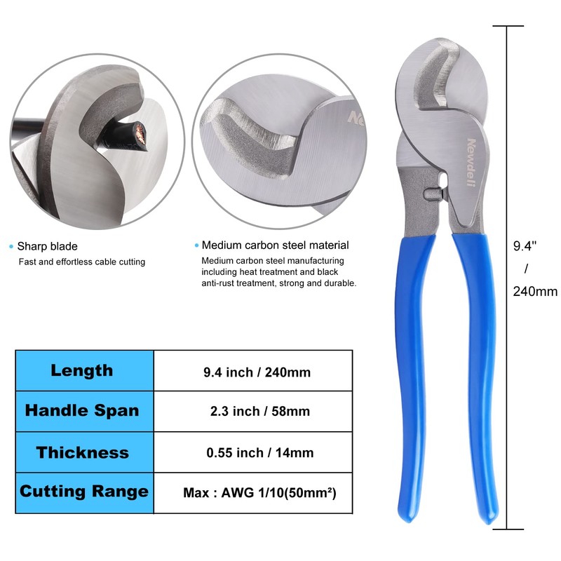 Newdeli Battery Cable Lug Crimping Tool 10-1/0 AWG with Wire