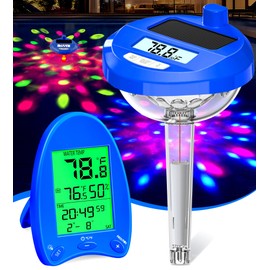 DeeprBlu Solar Digital Pool Thermometer Wireless | Floating Thermometer with Light Show & Backlit Display for Easy Night Reading | Pool Water Temperature Gauge & Indoor Hum Monitor, Dark Blue