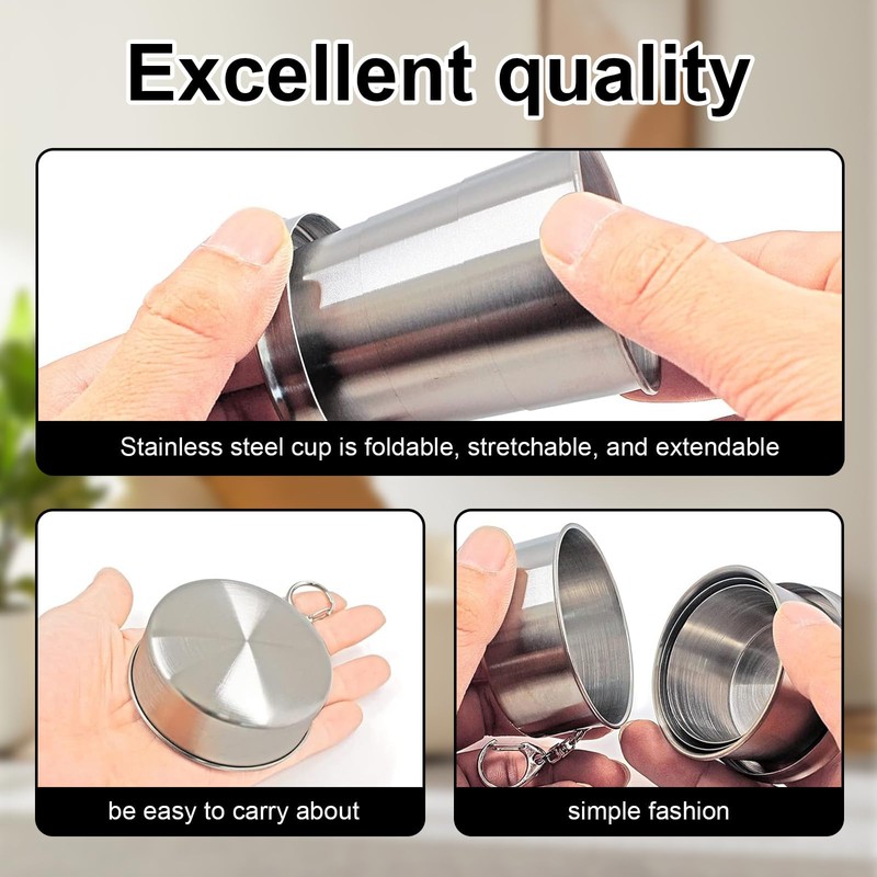 PHMING Set of 2 Folding Cups, Stainless Steel 150 ml,