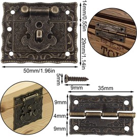 1 set decorative box hardware made of bronze, 1 piece locks, 4 pieces butterfly hinges and 8 pieces decorative box corners, 4 pieces decorative corner foot feet