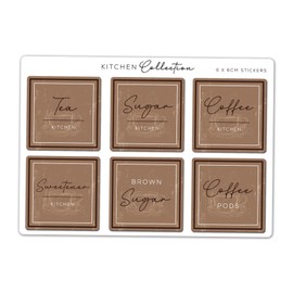 A5 Sticker Sheet Rustic Tea Coffee Sugar Labels Vinyl Stickers - Modern Pantry Kitchen Home Simple Organisation Container Jar Label #83089