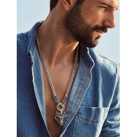 Viking Wolf Necklace for Men Stainless Steel Norse Jewelry with Punk Chunky Chain for men