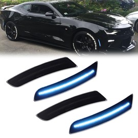 GTINTHEBOX Blue LED Side Marker Lights Smoked Lens Compatible with Chevy Camaro 2016 2017 2018 2019 2020 2021 2022 2023, 6th Gen Camaro Front Rear Bumper LED Sidemarker, Pack of 4