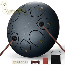 Rain Drum for Outside,6 Inches 8 Notes Rain Drum for Garden Instrument, Drum Rain Chime Waterproof, Chakra Rain Drum Outdoor，with Drum Bag, Music Book, Drum Mallets (Navy Blue)