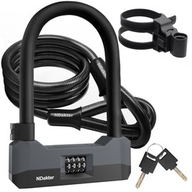NDakter Bike Locks Heavy Duty Anti Theft，18mm Bicycle Combo U Lock with 5FT Cable, 4-Digit Resettable Combination Electric Scooter Lock with 2Keys and Bracket for Tricycle, Moped, Motorcycle(Gray)