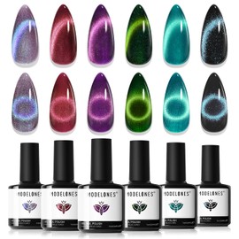 modelones Cat Eye Gel Nail Polish, 6 Colors Glitter Red Green Purple Blue Gel Polish Set with Magnet Sparkle Galaxy Series Nail Gel Polish Kit Soak Off Led Nail Art Manicure Salon DIY Gifts
