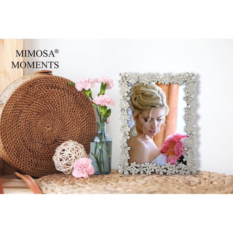 MIMOSA MOMENTS Flora Style Metal Picture Frame with Rhinestones Décor