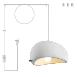 Fivemengo 11.8in Plug in Wabi Sabi Pendant Lights with 19.7ft Cord, White Small Hanging Lamp Lighting Fixture Japanese Japandi Chandelier for Dining Living Room Hallway Bedroom Restaurant 1 Pack