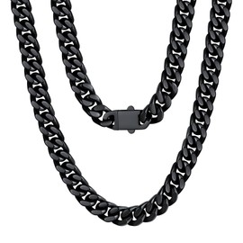 Black Chan for Men,9mm Black Cuban Link Chain Necklace,Hip Hop Jewelry,18"