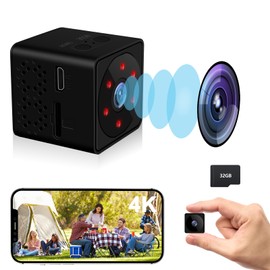 Bextgoo Mini Camera, WiFi & Without WLAN Options, 4K FHD Indoor Surveillance Camera with 32GB Memory Card, Motion Detection, Night Vision, Wide Angle, with App, for Indoor and Outdoor Security (Black)