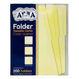 Folder Tamaño Carta De Color Crema Marca Apsa con 200 piezas                                                                                          