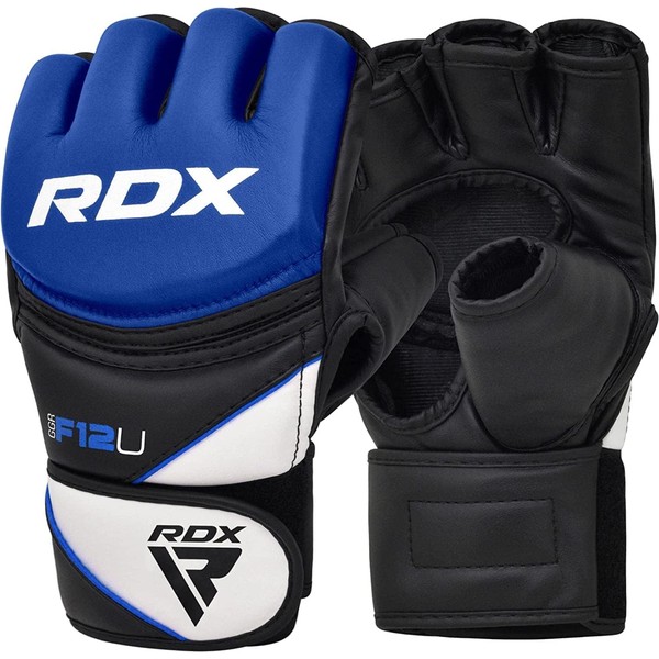 Genuine RDX Maya Hide Leather Open Finger Gloves Boxing Kickboxing Martial Arts MMA UFC F12 Various Colors and Sizes (Blue, Small)