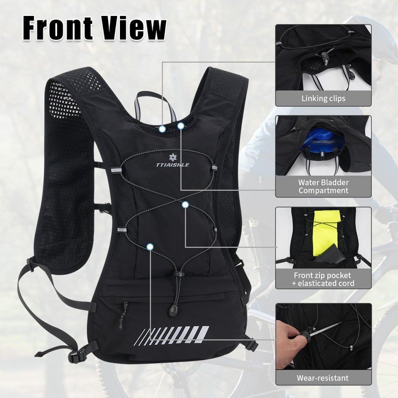 Trinkweste, Rucksack mit 2 l Wasserblase oder 470 ml weicher