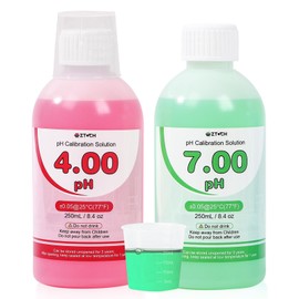 pH Calibration Solution 4.00+7.00, 250 ml (8.4 fl.oz) Each: pH 4.00 Buffer, pH 7.00 Buffer, pH Meter Buffer Calibration Solution with 2 * 30ml Container for pH Tester, pH Pen, pH Probe