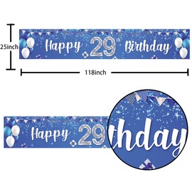 Happy 29th Birthday Banner Balloons Gift Crystal Glittery Stars Confetti Theme Decor Decorations for Men Women 29th Birthday Party Cheers to 29th Years Party Bday Supplies Silver and Blue Backdrop