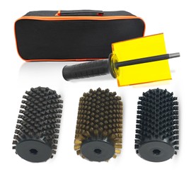 kaeceri 100mm Ski Roto Brush Kit Roto Brush Handle Axle with All 3 Brushes (Brass, Horse Hair and Nylon) with Protector Storage Bag, Handle Ski Rotation Brush Kit Using on Electric Drill