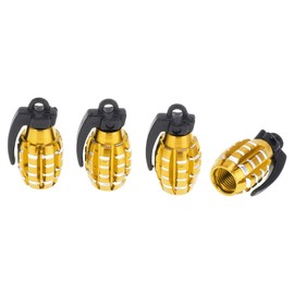 HOPESPANNER Tire Valve Stem Caps Decorative Gold Tone Small Grenade Style Tyre Valve Dust Covers 7x29mm Aluminum Alloy Plastic 4 Pcs