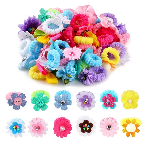 50 Pcs Elastic Hair Ties for Girls Cute Flower Toddler Hair Ties Multicolor Candy Baby Girls Scrunchies Soft Seamless Ponytail Holders Rubber Bands Sold by Zifengcer