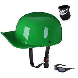 Woljay Vintage Open Face Motorcycle Helmet Retro Baseball Cap Half Helmets Men Women for Cruiser Street Scooter Moped Cap Jet with Mask Glasses - DOT Certified (Medium, Green)