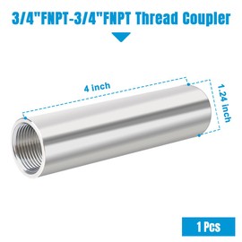 Quickun 304 Stainless Steel Pipe Coupling Fitting, 3/4" x 3/4" Female Pipe Coupler Connector Adapter Fitting (4" Length)