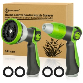 AUTOMAN Garden Hose Nozzle - 2 Pack, Thumb Control Sprayer, Slip-Resistant Wa...