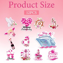 Anniversary Cruise Door Decorations Magnetic - 12 Pcs Pink Love Cruise Door Magnets Ship Decorations Hearts, Steering Wheel Cruises Lighthouses for Happy Anniversary Cabin Door Party Fridge Decor