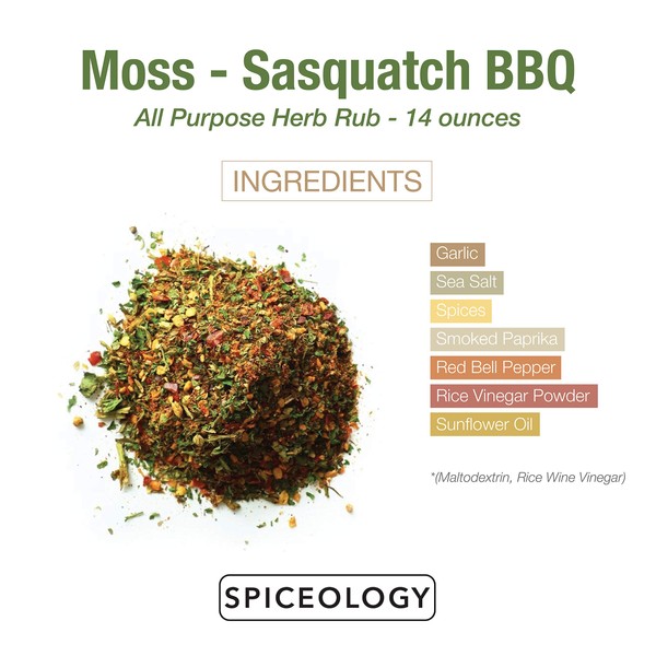 Sasquatch BBQ - Moss - All-Purpose Herb Rub from Spiceology - Use On: Pork, Fish, Veggies, Chicken, Beef - Chicken Seasoning - Barbeque Rubs, Spices and Seasonings - 397 g